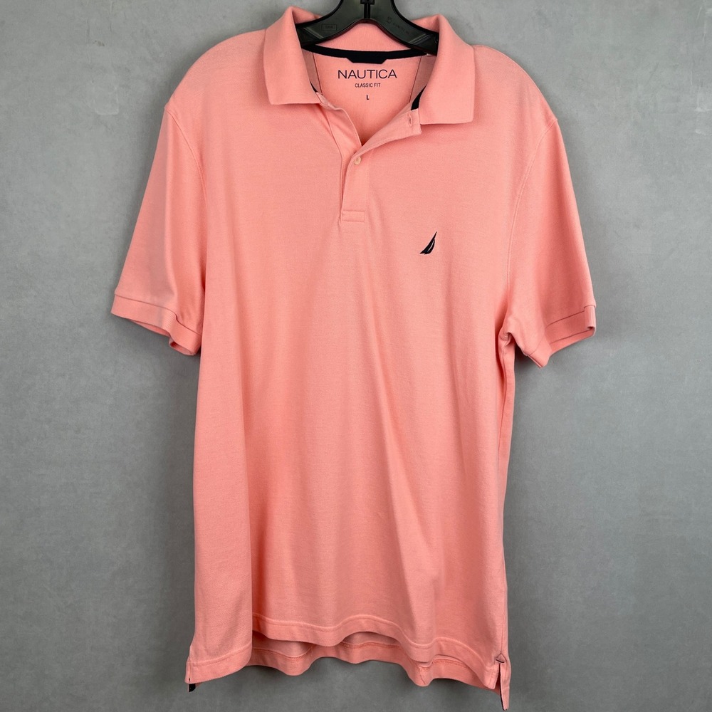 Nautica Classic Fit Short Sleeve Cotton Pique Polo Shirt Salmon Pink Easter L